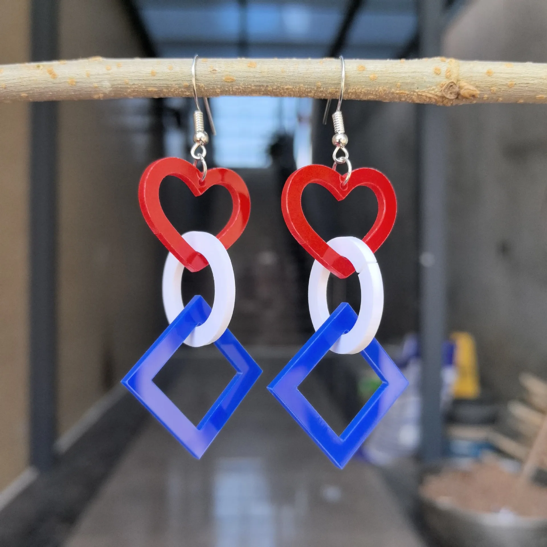 

10 Pairs Red Blue White Hollow Heart Round Square Triple Independence Day Dangle Earrings Women Jewelry Wholesale