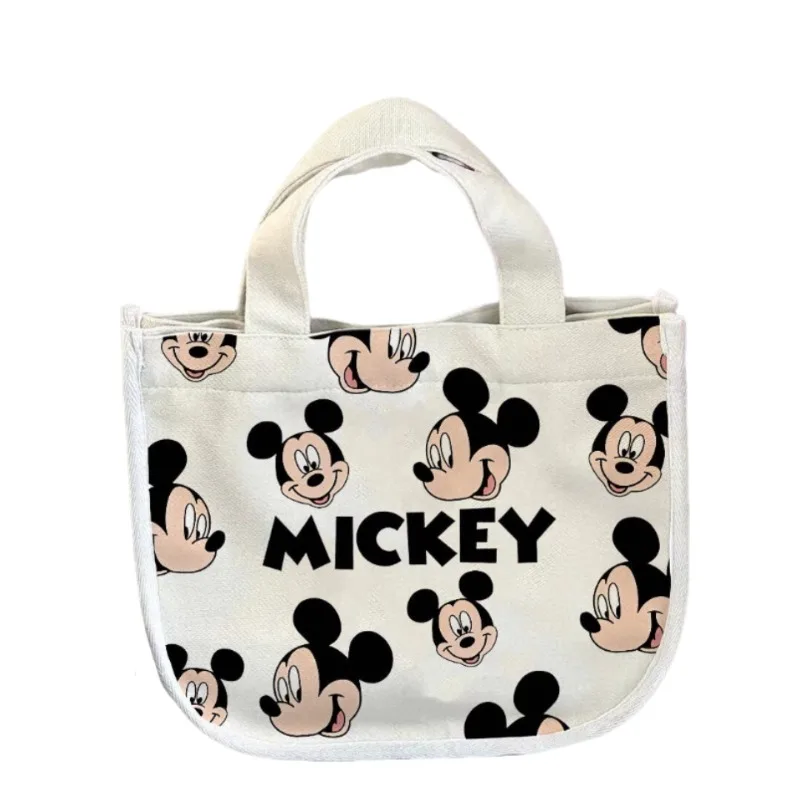 Disney-Bolsa quadrada pequena para estudantes, bolsa portátil para almoço e almoço, desenho animado criativo, bonito coração feminino impresso, mickey, funcionário de escritório