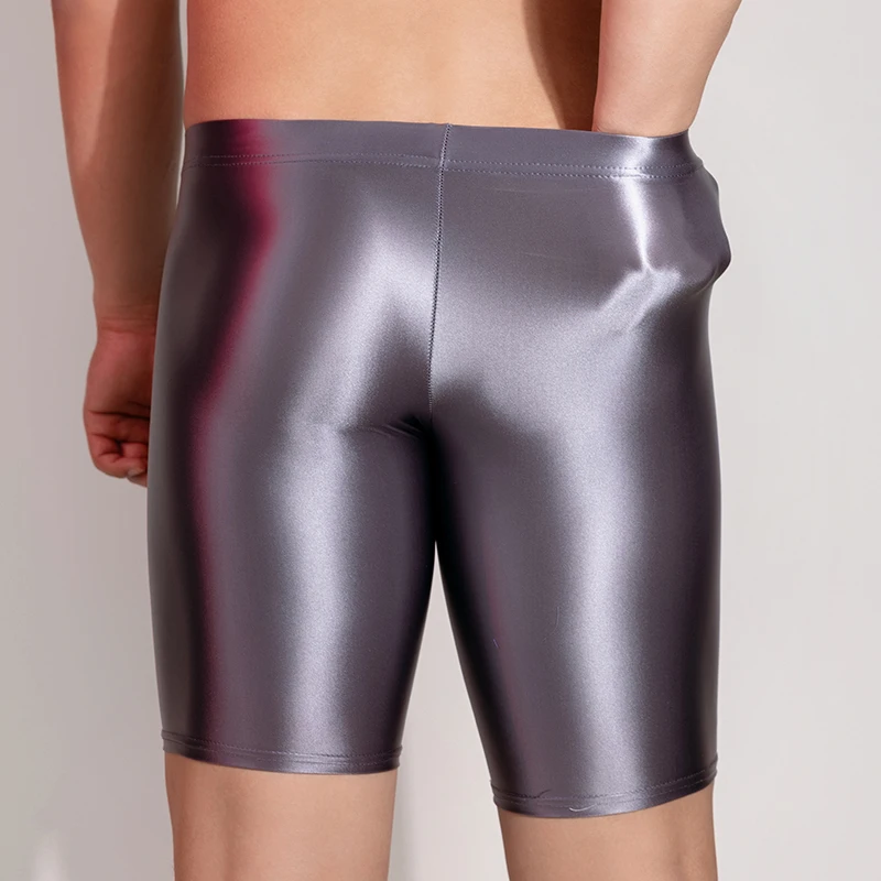 men Sexy Oily Glossy See Through Sheer Shiny Wet Soft Stretchy Leggings Smooth Shorts Pants Men\'s oily shorts boxer Underwear