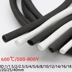 ID1mm ~ 40mm Fiberglass Tube 600 Deg.C High Temperature Chemical Glass Fiber Braided Sleeve Soft Wire Pipe Protector White/Black