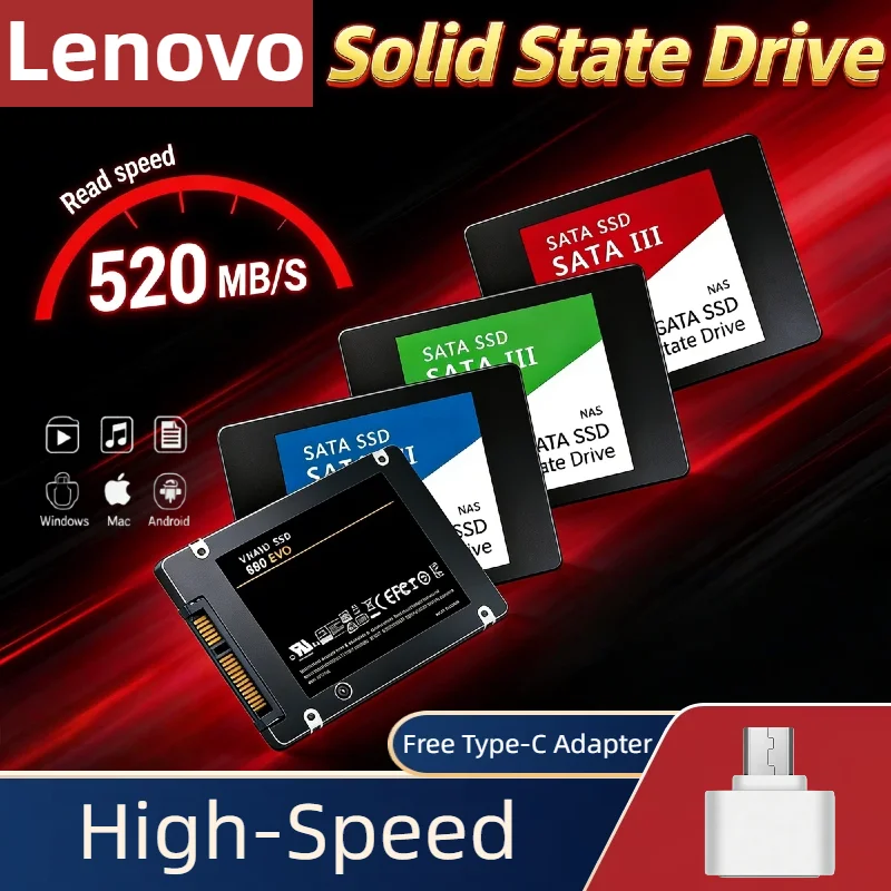 

Lenovo 4TB External Solid State Drive 1050MB/s USB 3.2 Gen 2 Type-C NVMe Portable SSD High Speed Hard Disk For Gaming Laptop PS5