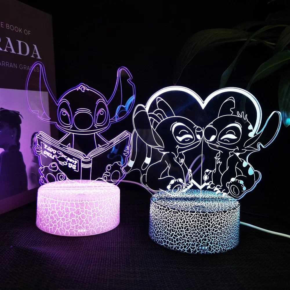 Ange & stitch 3D lampka nocna z akrylową lampką LED rgb zmieniającą kolor do dekoracji pokoju dziecięcego, prezent dla chłopców i dziewcząt