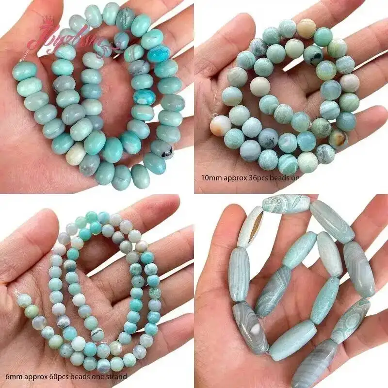 Natural Turquoise Agate Green Round Oval Rondelle Stone Loose Beads 15 inches for DIY Charms Necklace Bracelet  Jewelry Making