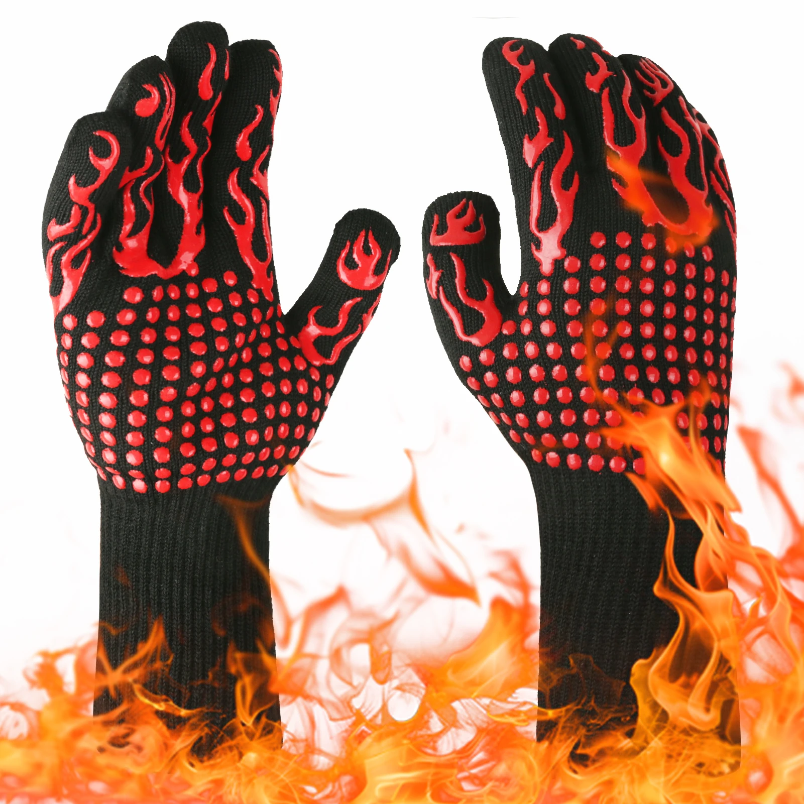 

Flame Retardant Non-slip BBQ Fire Gloves Microwave Oven Gloves Fireproof 1472℉/800°C Centigrade Extreme Heat Resistant Oven Mitt
