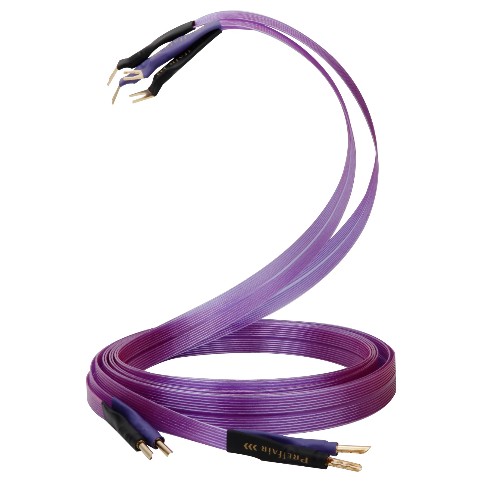 HiFi OCC Speaker Cable Hi-end Pure Copper Flat Belt with Serrated Solid Gold-plated Banana Y Plugs Cable for Speaker Amplifier