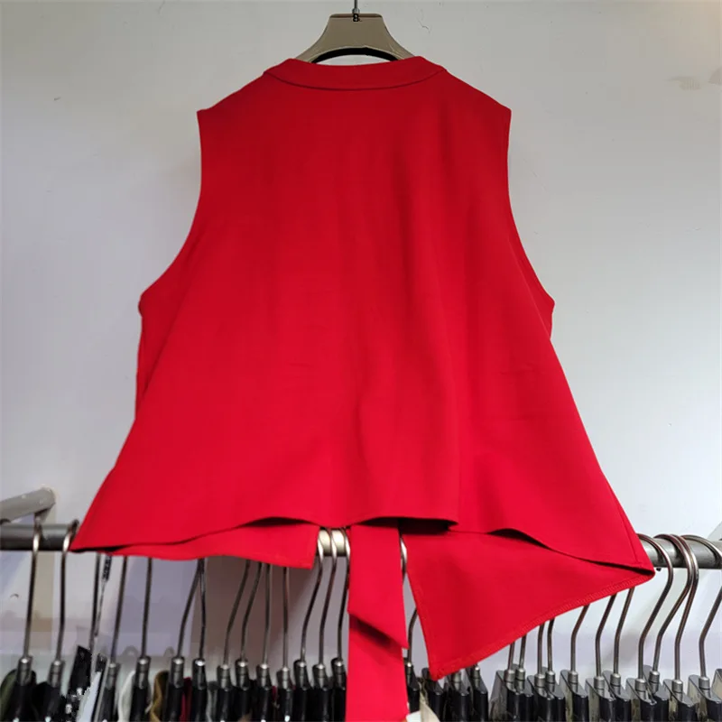 HKSH Women Waistcoat Heavy Sweet Three-dimensional Flower Spliced Design V-Neck Single Button Irregular Sleeveless Vest HK27485