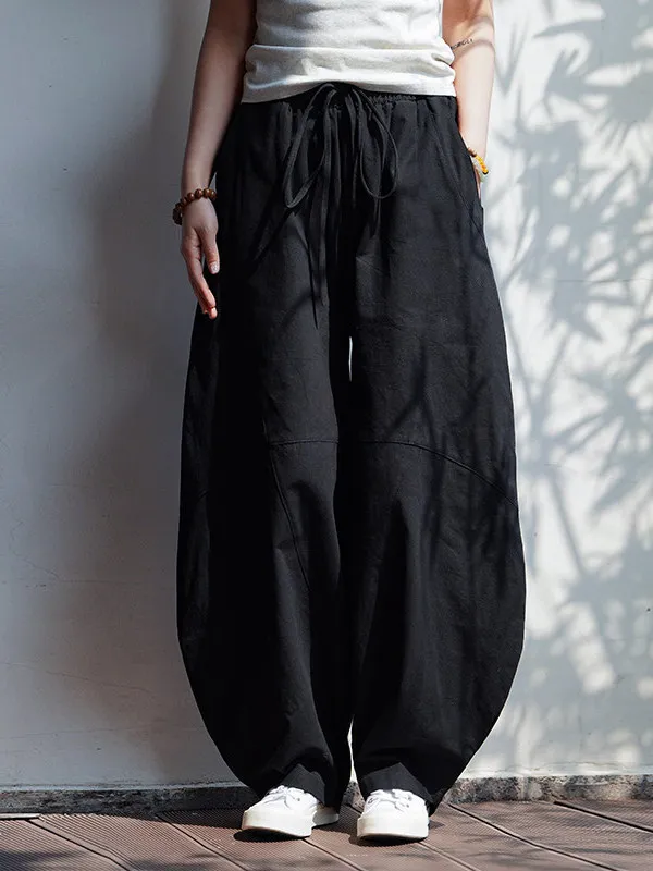 Casual Cotton Linen Wide Leg Pants Men's High Waist Lantern Pants Asymmetrical Decorations Moisture Wicking Summer Trousers