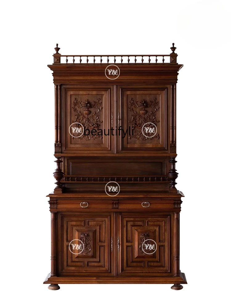 Medieval solid wood dining side cabinet wabi-sabi living room storage bedroom storage cabinet French retro door cabinet