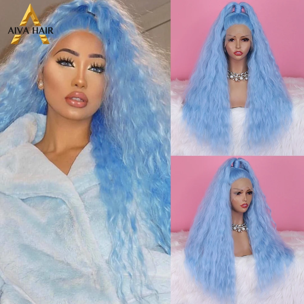 

Blue Synthetic 13x4 Lace Front Wig Long Heat Resistant Synthetic Hair Wig Drag Queen Lace Wig Cosplay Wigs For Black Women Aiva