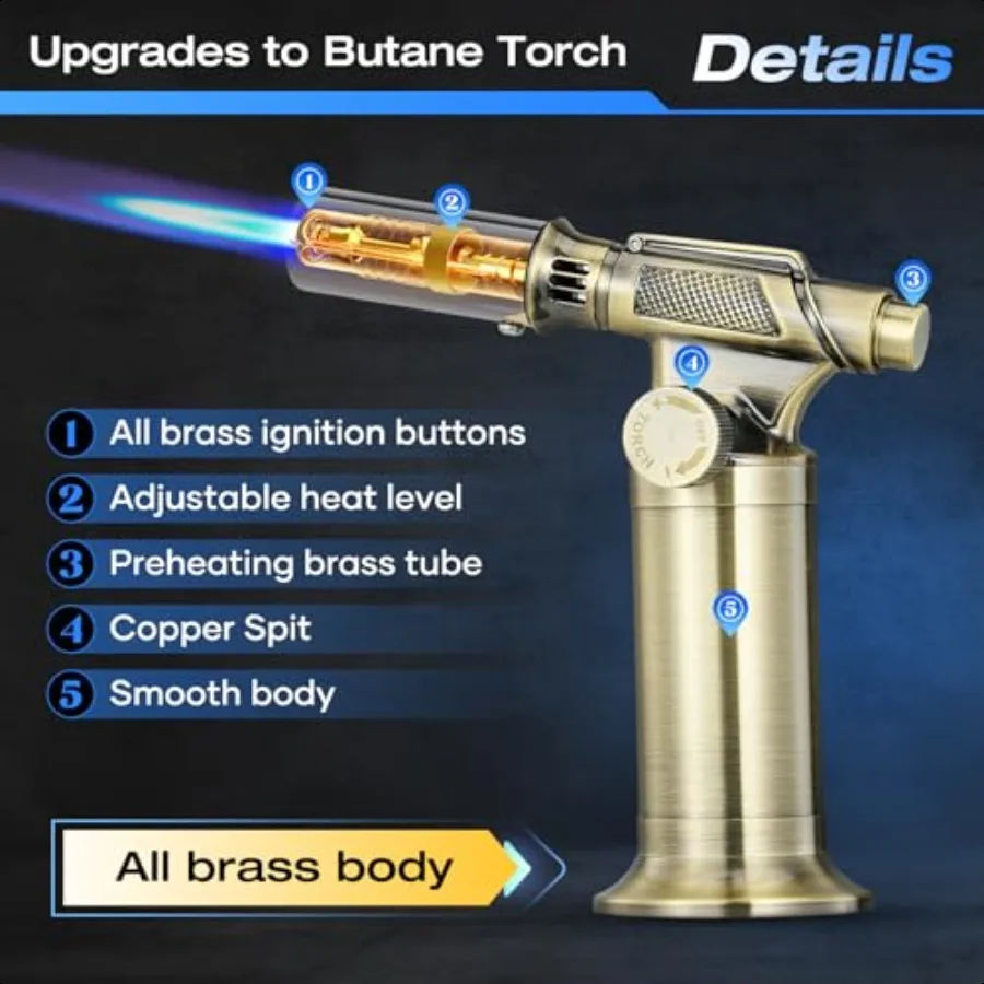 Butane TorchMini Kitchen Torch Lighters Butane Refillable with Adjustable Flame and Rotating Safety Loceal for BBQ Home Baking