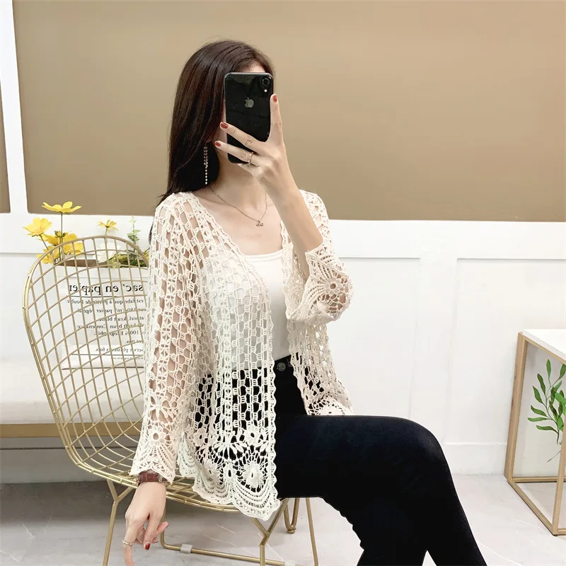 Korean Version Of Spring And Summer Thin Section Of Cardigan Crochet Hollow Jacket Outside The Sunscreen Shirt