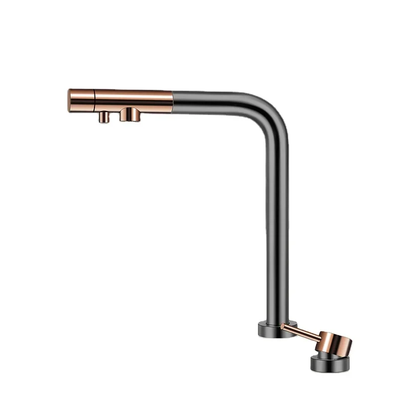 

Asras Hot and Cold Mixer Telescopic Faucet Model 4066 Stainless Steel Black and Gold Kitchen Faucet