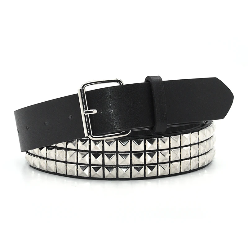 Male's And Female's Belt PU Square Needle Buckle Metal Rivet New Fashionable Cool Personality Practical Men's And Women's Belts