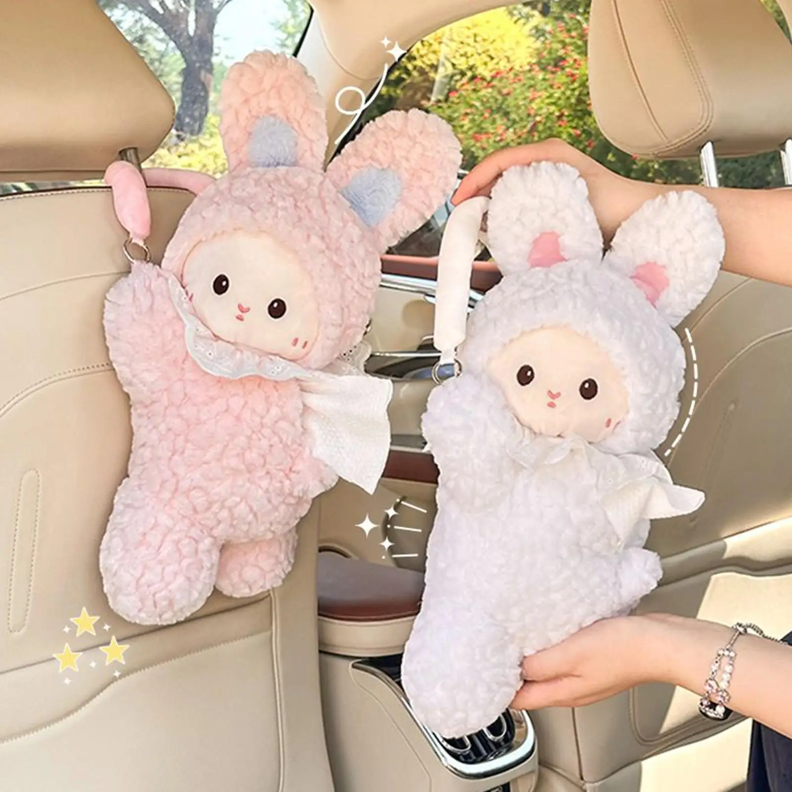

Car Tissue Holder Cartoon Rabbit Napkin Dispenser Cute Tissue Box Cover for Truck RV Headrest Visor Console Armrest Desktop Home