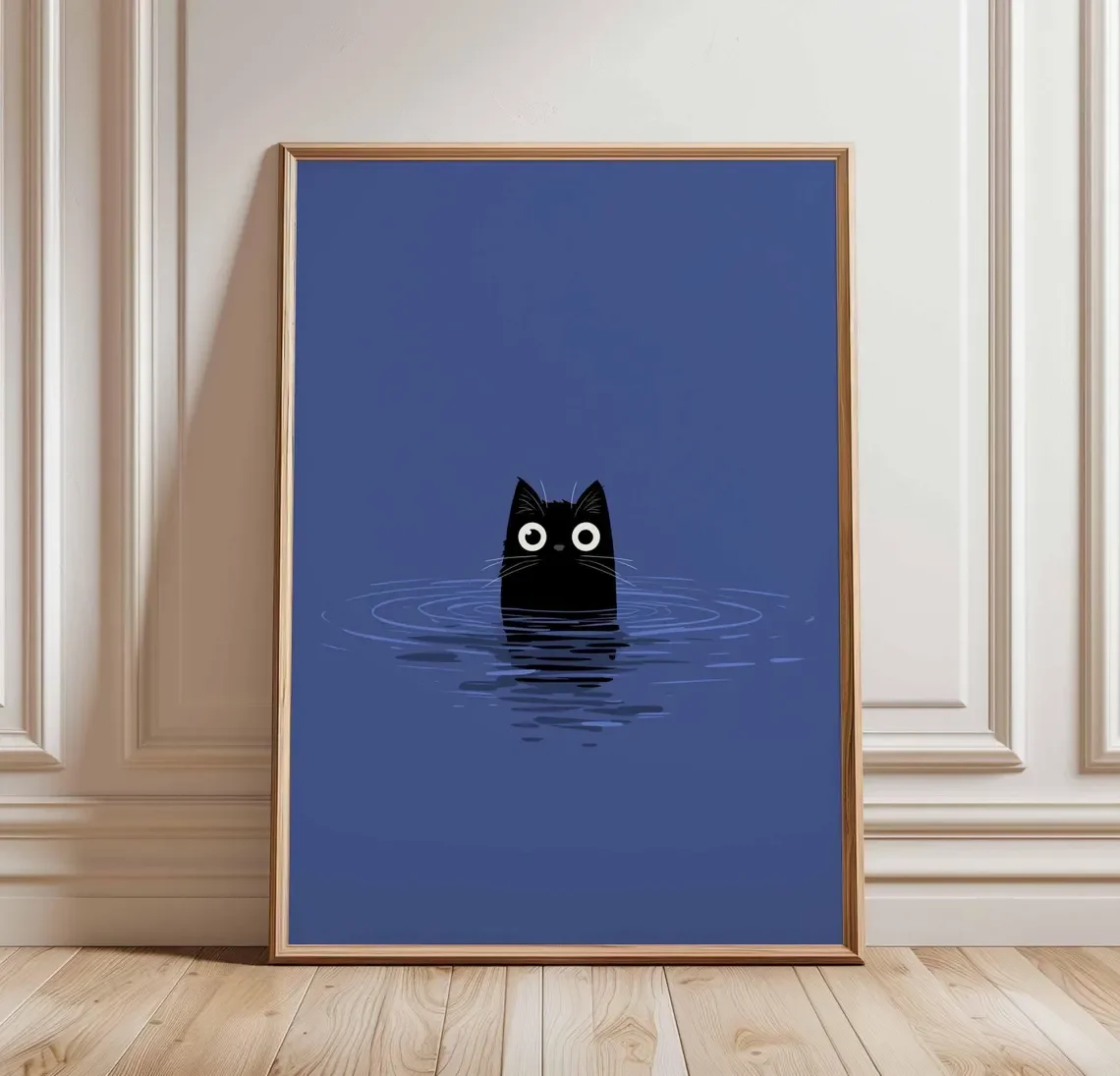 poster-engracado-de-gato-arte-minimalista-de-gato-para-parede-impressao-de-gato-preto-ilustracao-de-animal-arte-de-gato-fofo-na-Agua-decoracao-de-quarto-com-gato-azul