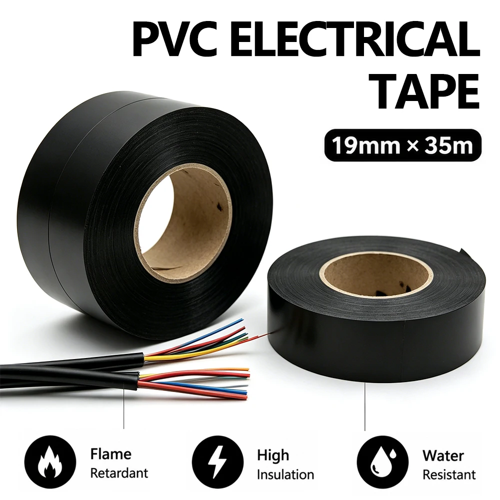 25m/35m Schwarzes PVC-Isolierband, flammhemmend, zur Isolierung verschiedener Widerstandsbereiche, zur Isolierung von Kabeln und zur Verhinderung von Leckagen