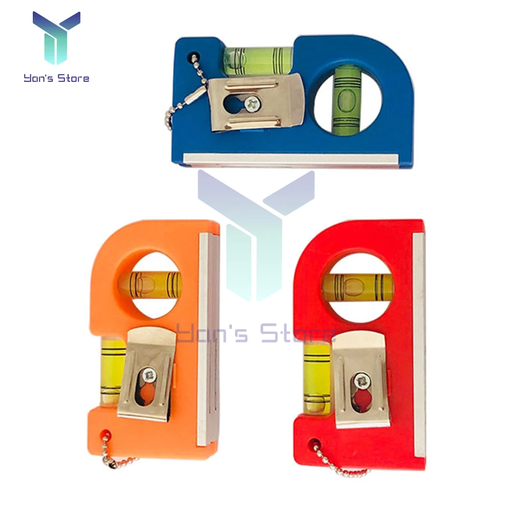 Tingkat saku Mini 2 in 1, dengan kait rantai logam untuk menentukan rantai kunci Vertikal Horizontal tingkat alat pertukangan