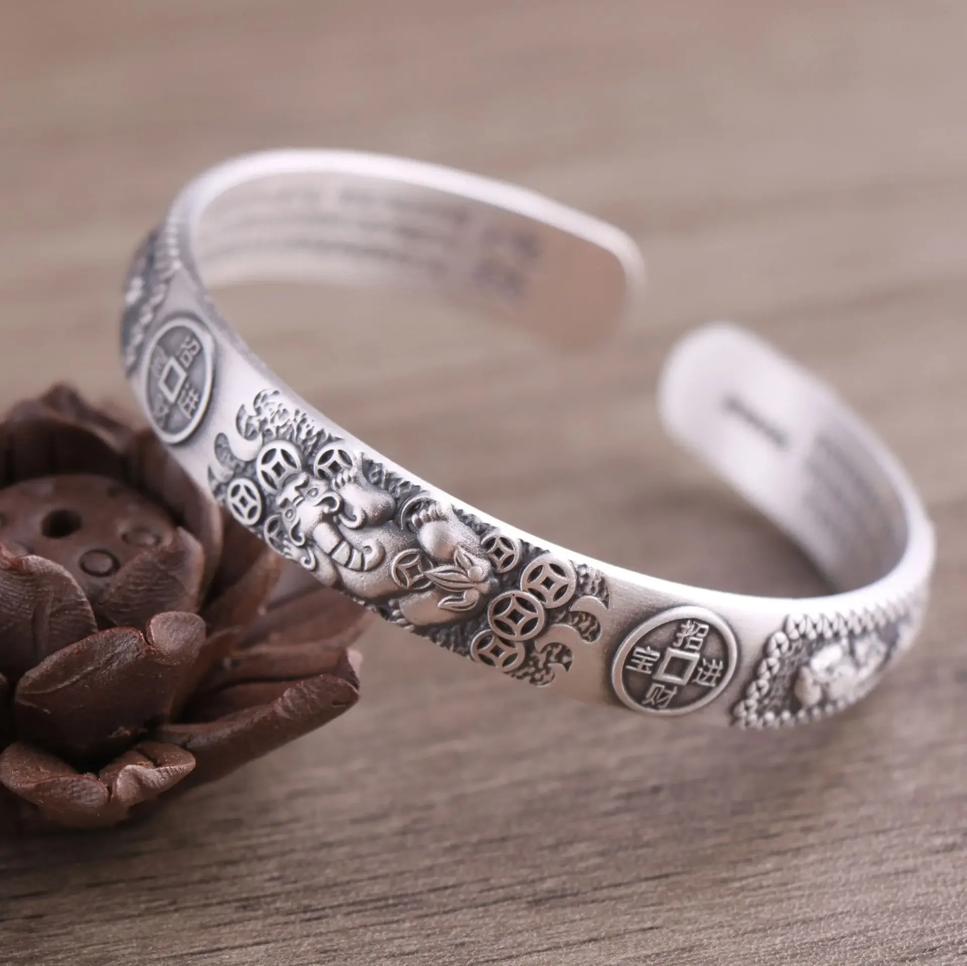 Retro Ethnic Style Buddhist Six-character True Mythical Beast Pixiu Bracelet Men's Lucky Wealth Jewelry