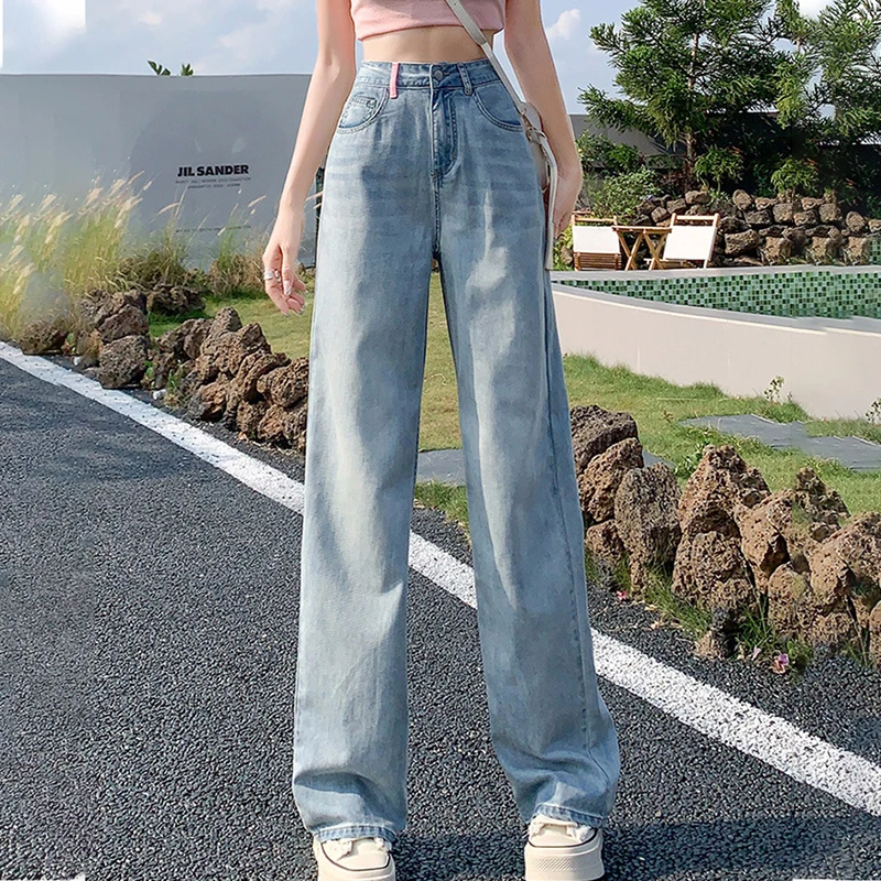 

Корейские шикарные широкие джинсовые брюки, женские летние джинсы с цветочной вышивкой и карманами с кисточками, дизайнерские джинсы, универсальные прямые узкие джинсы