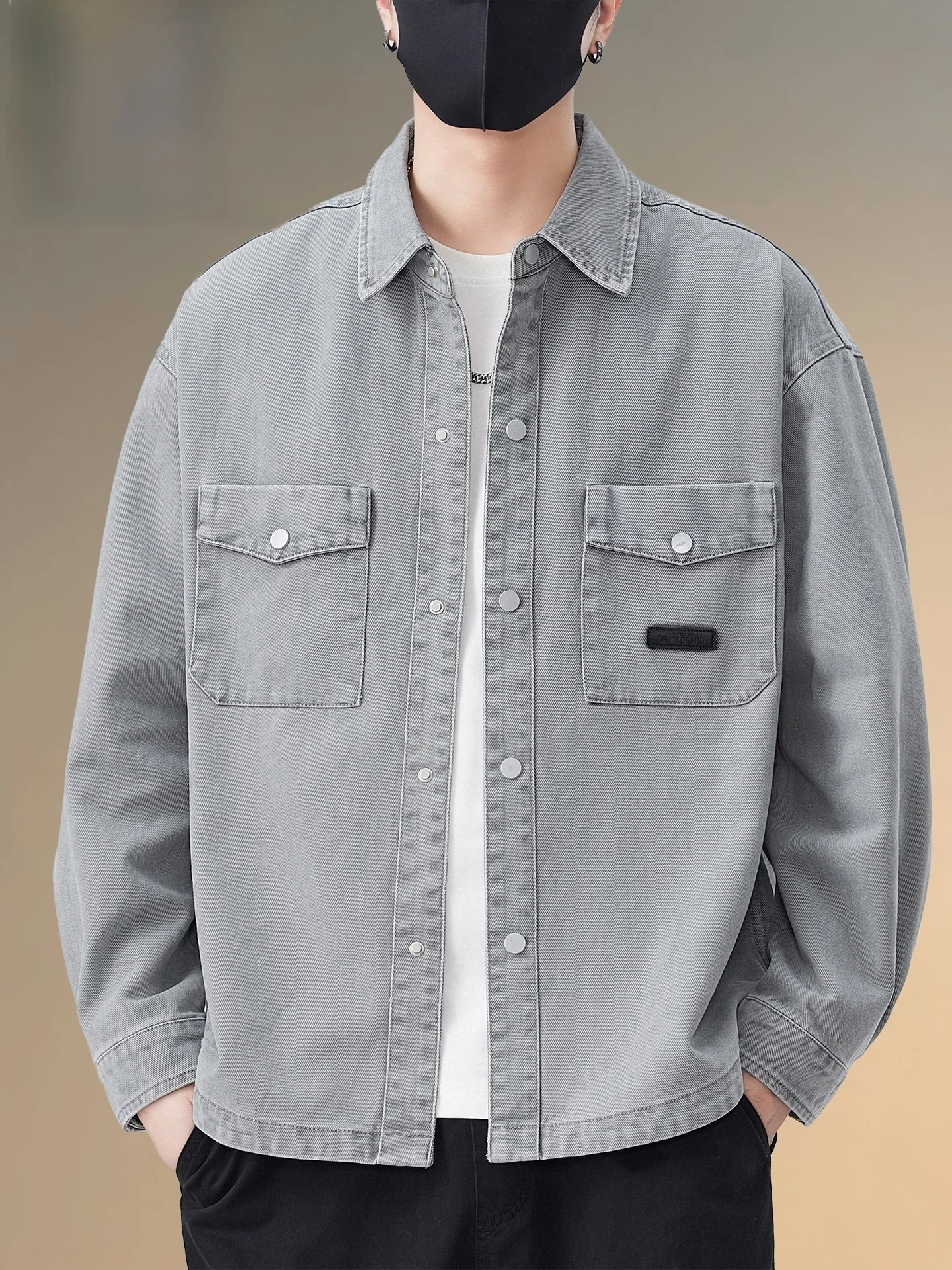 

Pierre Cardin Men's Denim Jaet Casual Waed Sle Spring Autumn Versatile Workwear Top Loose Fit Long Sve Cotton