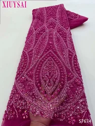 Luxurious African Groom Sequins Lace Fabric, Heavy Beads Embroidery, French Tulle, Nigerian Wedding Dress, High Quality, 2023