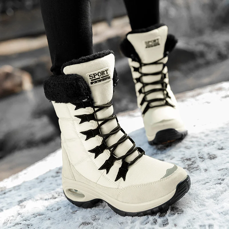 Women Sneakers Women Boots Waterproof Winter Shoes Female Snow Boots Outdoors Warm Ankle Boots With Thick Fur Heels Botas Mujer