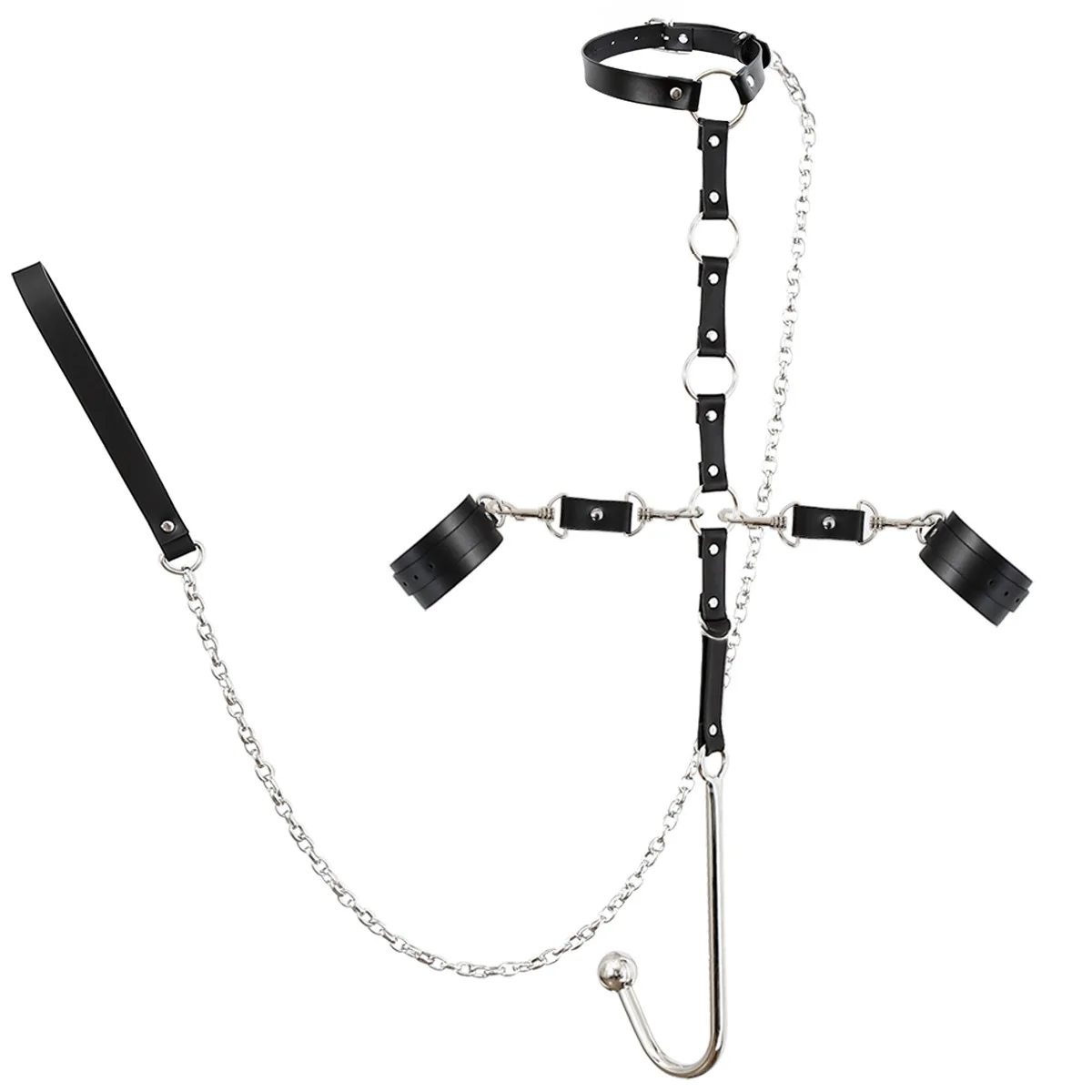 Sex-Spielzeug-Set Analhaken Handschellen PU Erwachsenen-SM-Sexprodukte BDSM Bondage Analplugs Halsfessel Rückseitige Handschellen