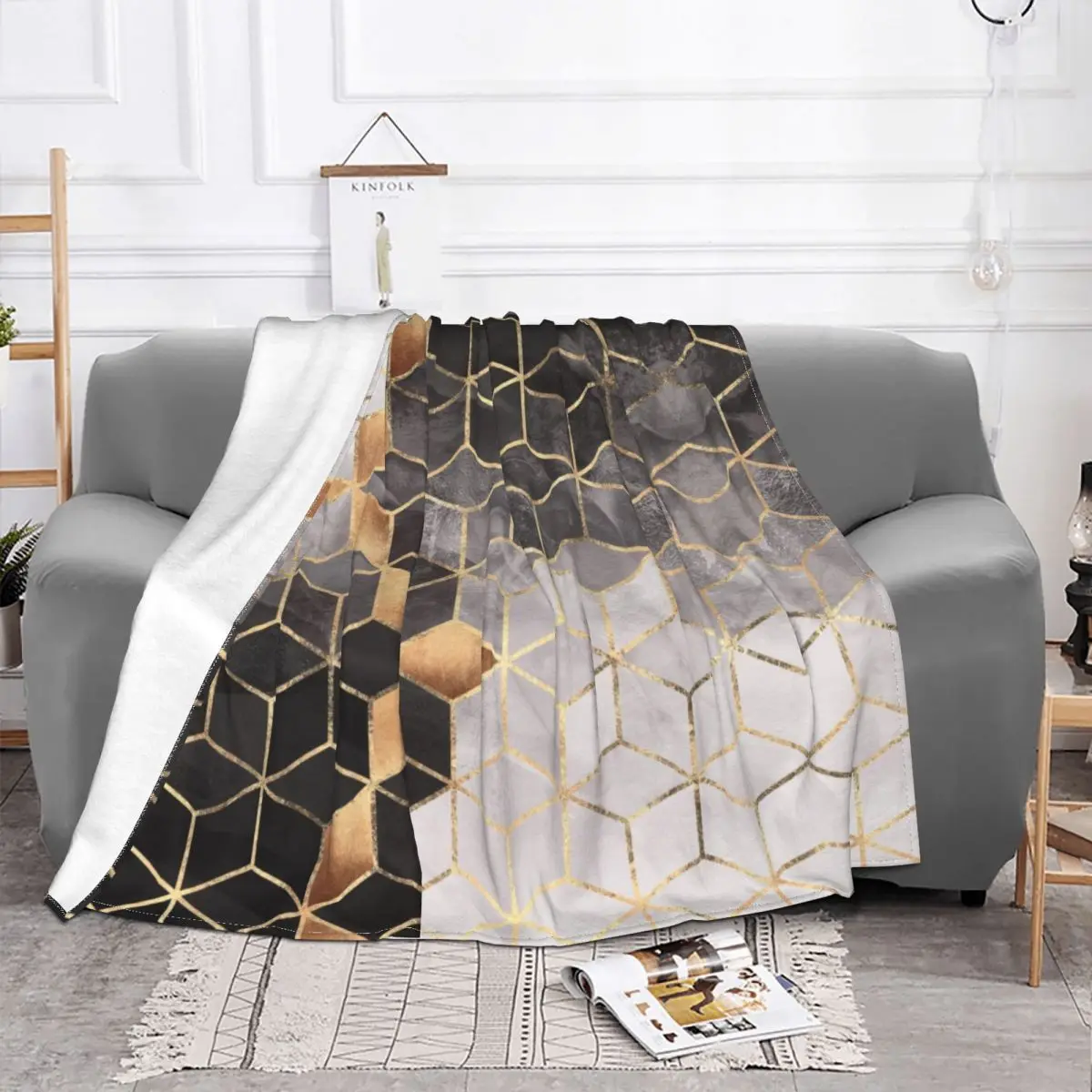 Ultra-Soft Fleece Smoky Cubes Throw Blanket Warm Flannel Abstract Geometric Pattern Blankets for Bed Office Sofa Quilt