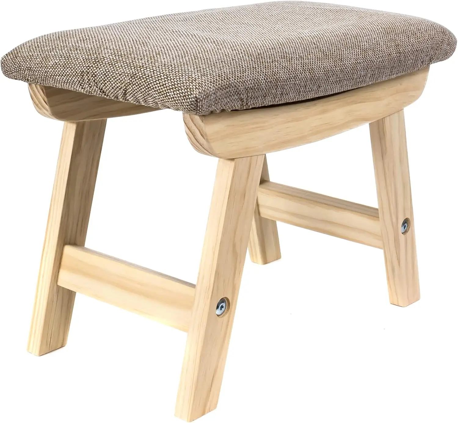 

Natural Flax Linen Cushioned Footstool - Small Ottoman Foot Rest. Sturdy Wooden Legs - Living Room, Bedroom, Bonus Room.