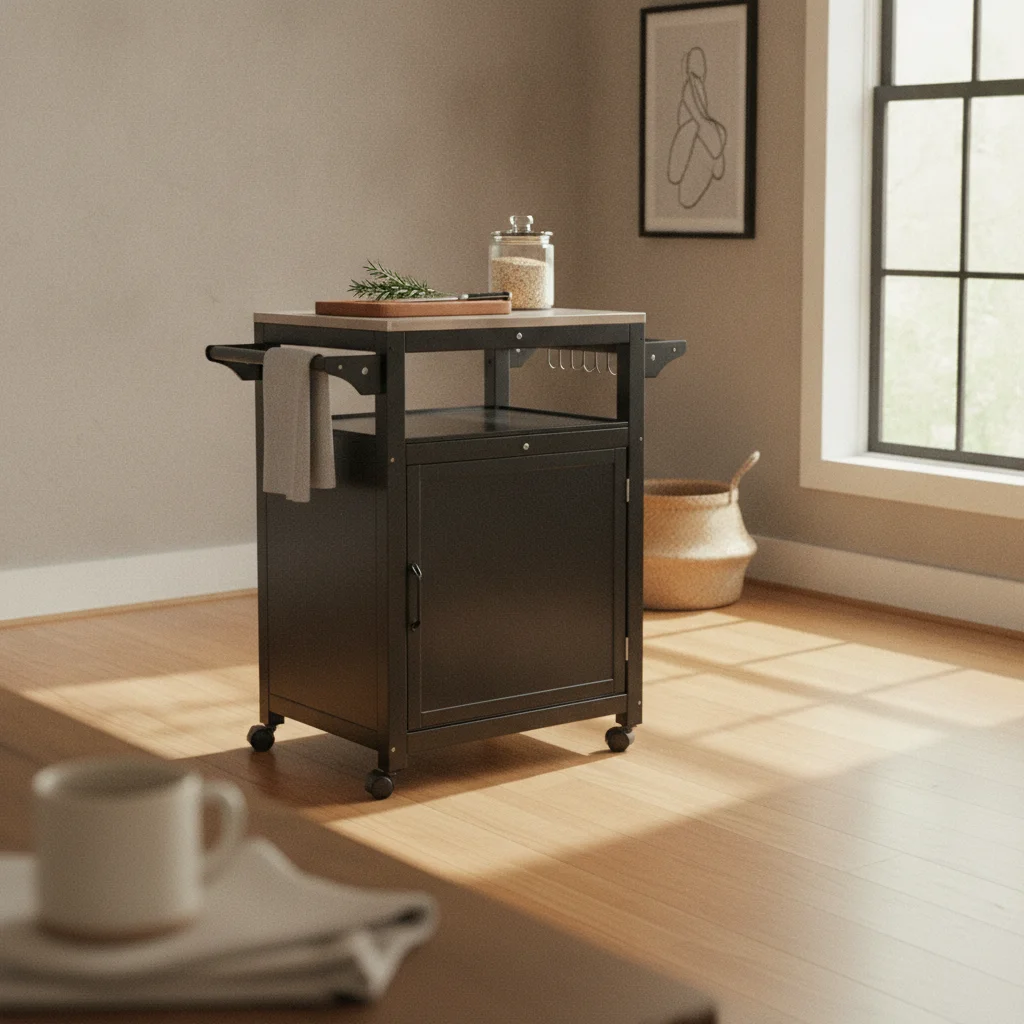 Mobile Kitchen Island with Stainless Steel Top Compact Kitchen Cart with Cabinet Rolling Cart with Cabinet Sturdy for Home Cooks
