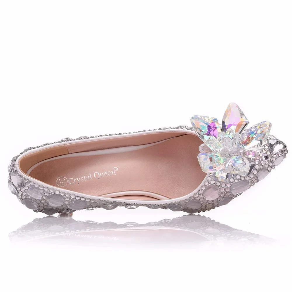 High Heels Wedding Women Shoes Diamond Pumps Cinderella Crystal Shoes Rhinestone Pointed Toe Glitter Party Silver  New Arrival