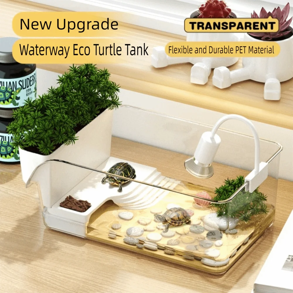 Transparent Turtle Tank with Basking Area Ecological Landscaping Reptile Terrarium Habitat Sun Climbing Landscape Turtle Tank view 4