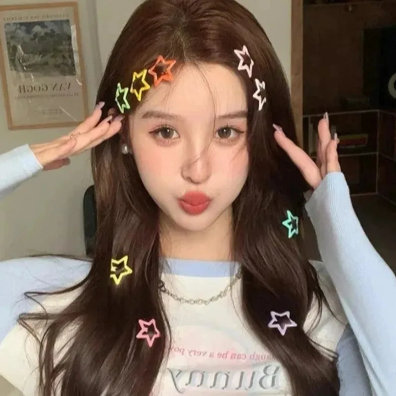 10/100pcs Colorful Resin Star Hair Clips Y2K Barrettes Sweet Girl Metal Snap Clips BB Solid for Teens Kawaii Hair Accessory Kids view 2