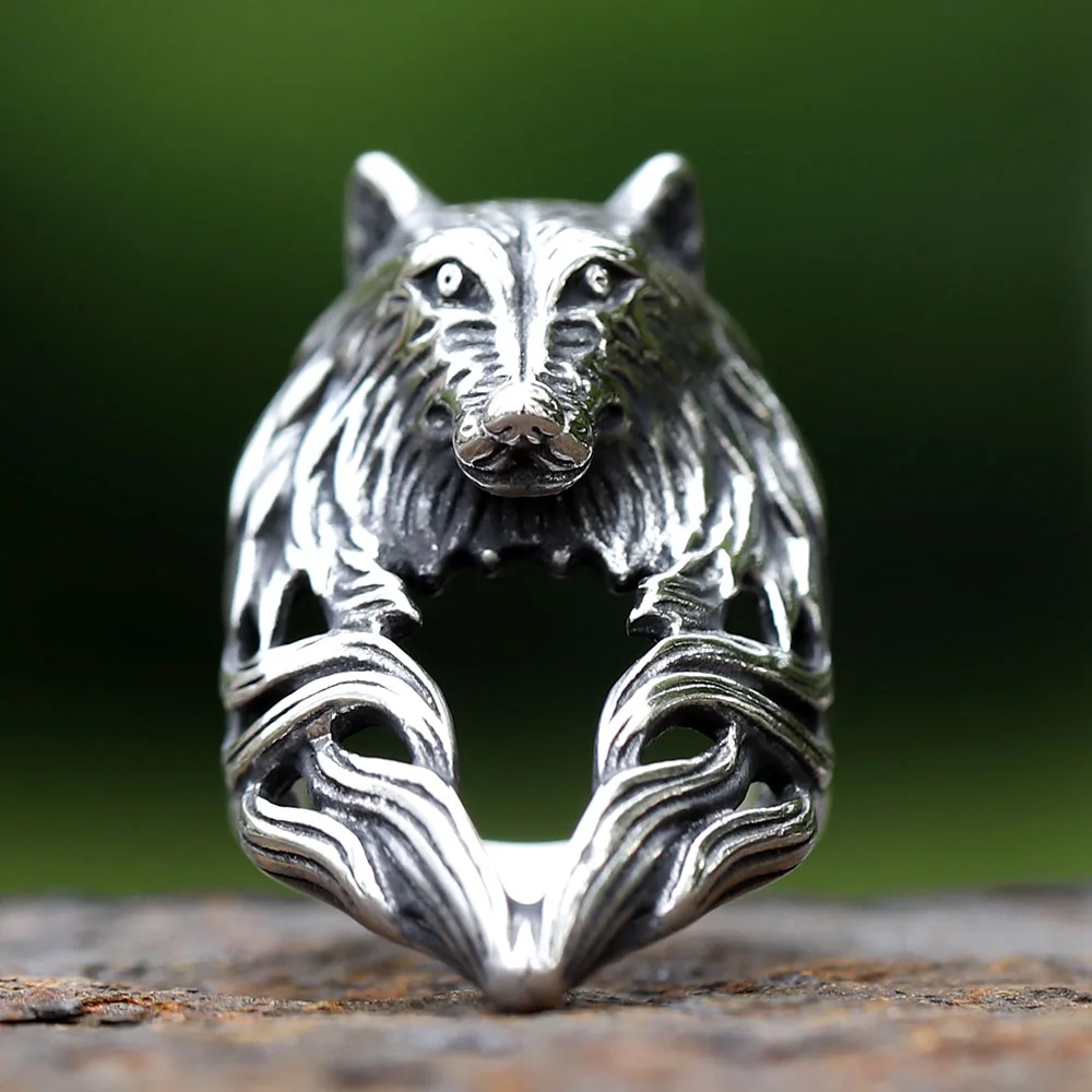 2023 NEW Men's 316L stainless steel rings Nose Viking  Scandinavian wolf head Animal Ring Jewelry Amulet Gifts free shipping