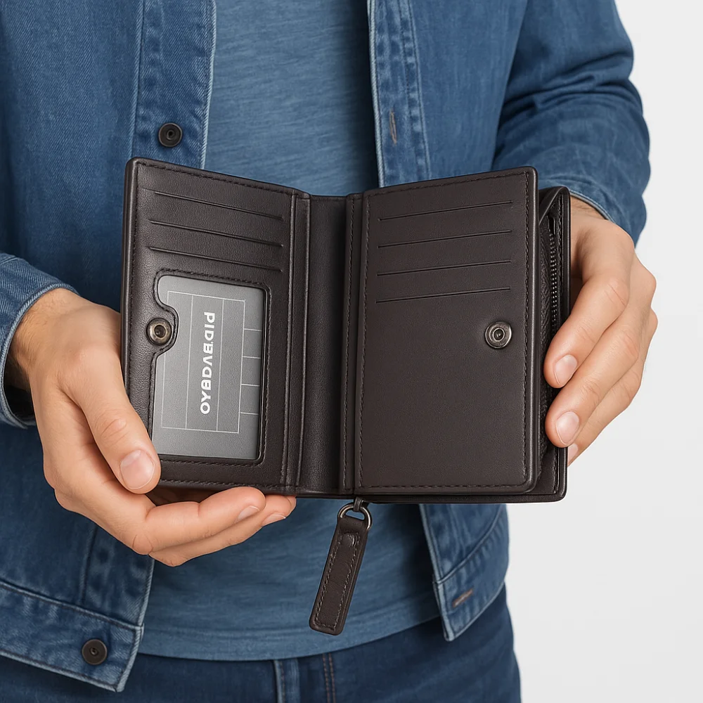 Pu Leather Anti Theft Men's Short Wallet Zipper Closure Credit Card Holder Solid Color Male Bifold Wallets