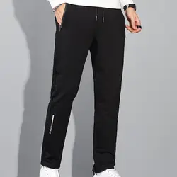 Elastic Waist Pants Cozy Men's Winter Pants Soft Thick Elastic Waist Loose Straight Fit with Drawstring Pockets Sports Pants