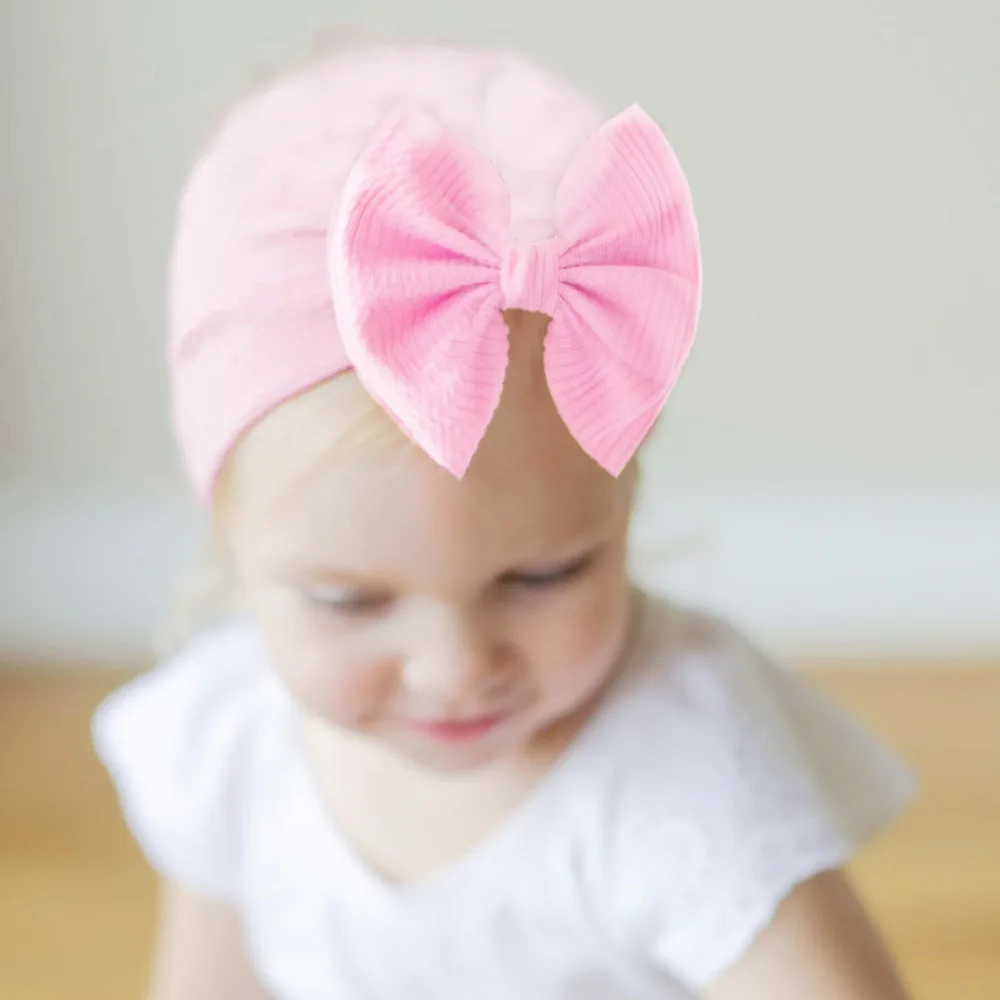 Turban en coton avec gros nœud pour bébé fille, chapeau pour enfant en bas âge, bonnet rond pour nouveau-né, bonnet pour bébé, accessoires solides,