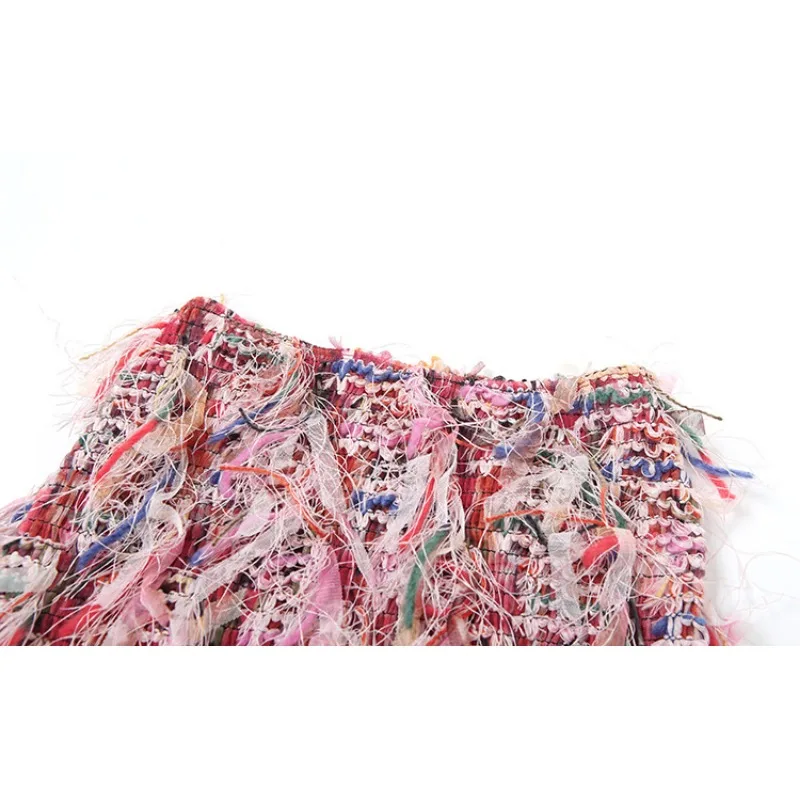 Colorful fringe skirt Peach hip women thin knit stripes Wild sexy Midnight 2024 Summer Trend Look slim street wear