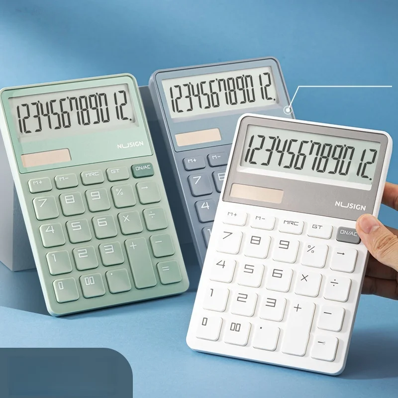 

12-значный дизайн машины для откидывания, портативный калькулятор, простой калькулятор с двойной мощностью на солнечной энергии для бизнеса и офиса