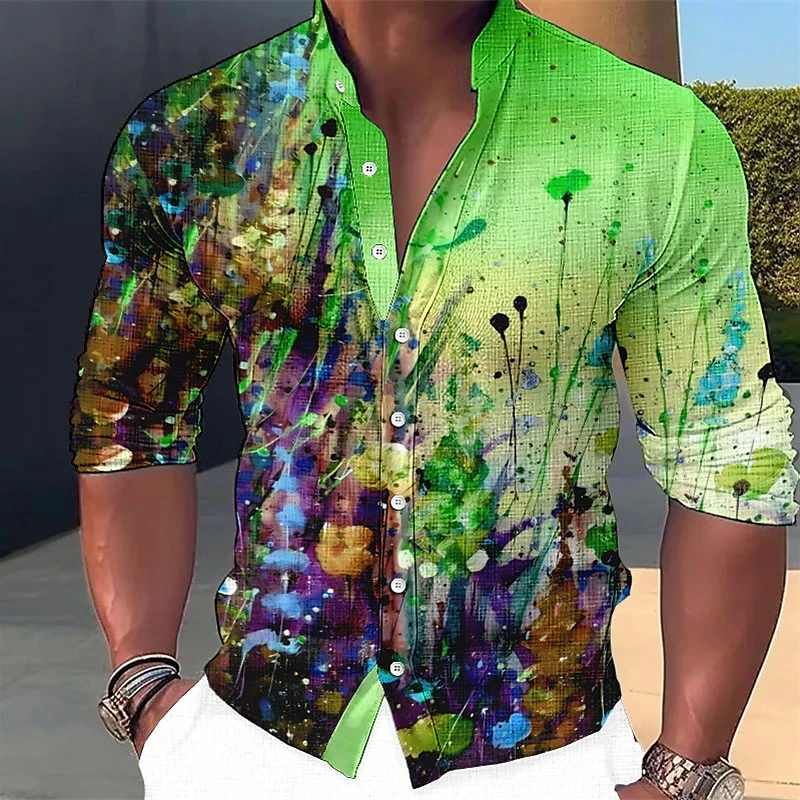 Colorful Floral Pattern Shirts For Men Fashion Spring Autumn 3D Flower Printed Long Sleeve Shirt Casual Loose Breathable Blouse