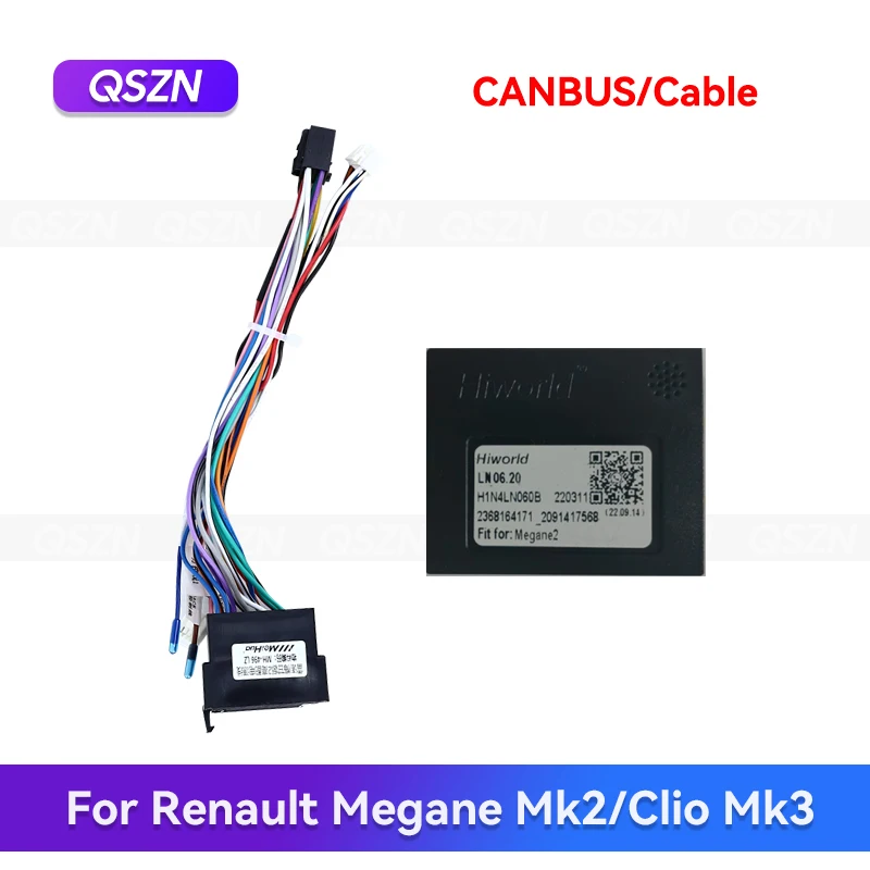 QSZN Adaptador de caja Canbus de Radio para coche LN06.20 para RENAULT MEGANE 2/FLUENCE Clio Mk3 Kangoo trafic Mk2 X83 cable de alimentación Android 2 Din
