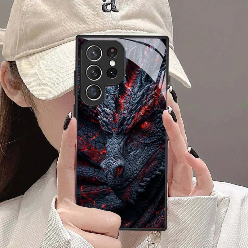 Dragon patterned glass phone case suitable for Samsung Galaxy S26 S25 S24 S23 S22 S20 FE/Ultra/Plus anti drop back cover