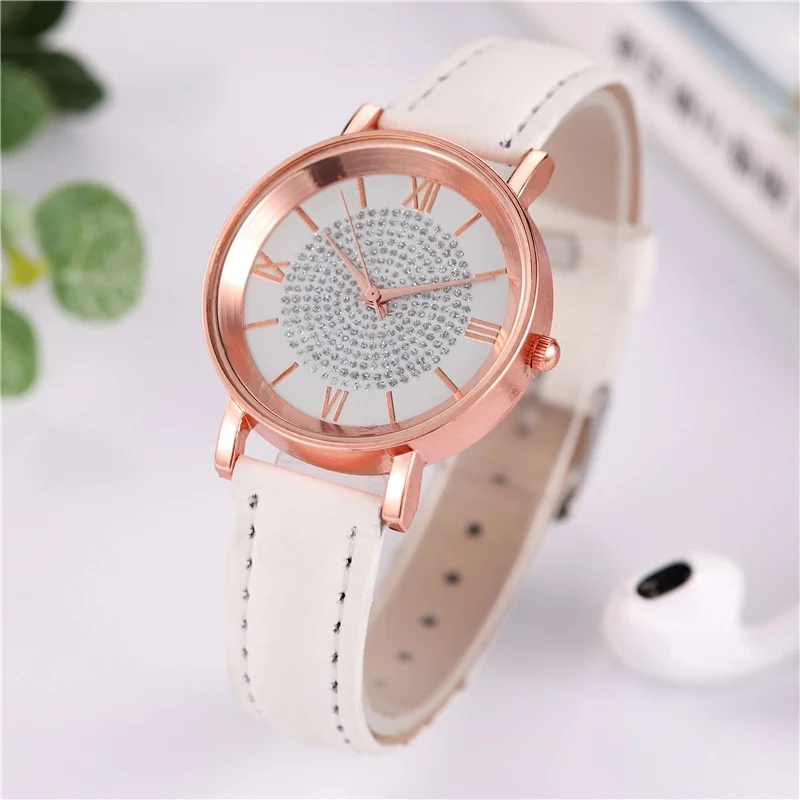 Rhinestone Decor Quartz Watch Round Pointer Minimalist Roman Numeral Electronic Wristwatch For Women Men's Gift