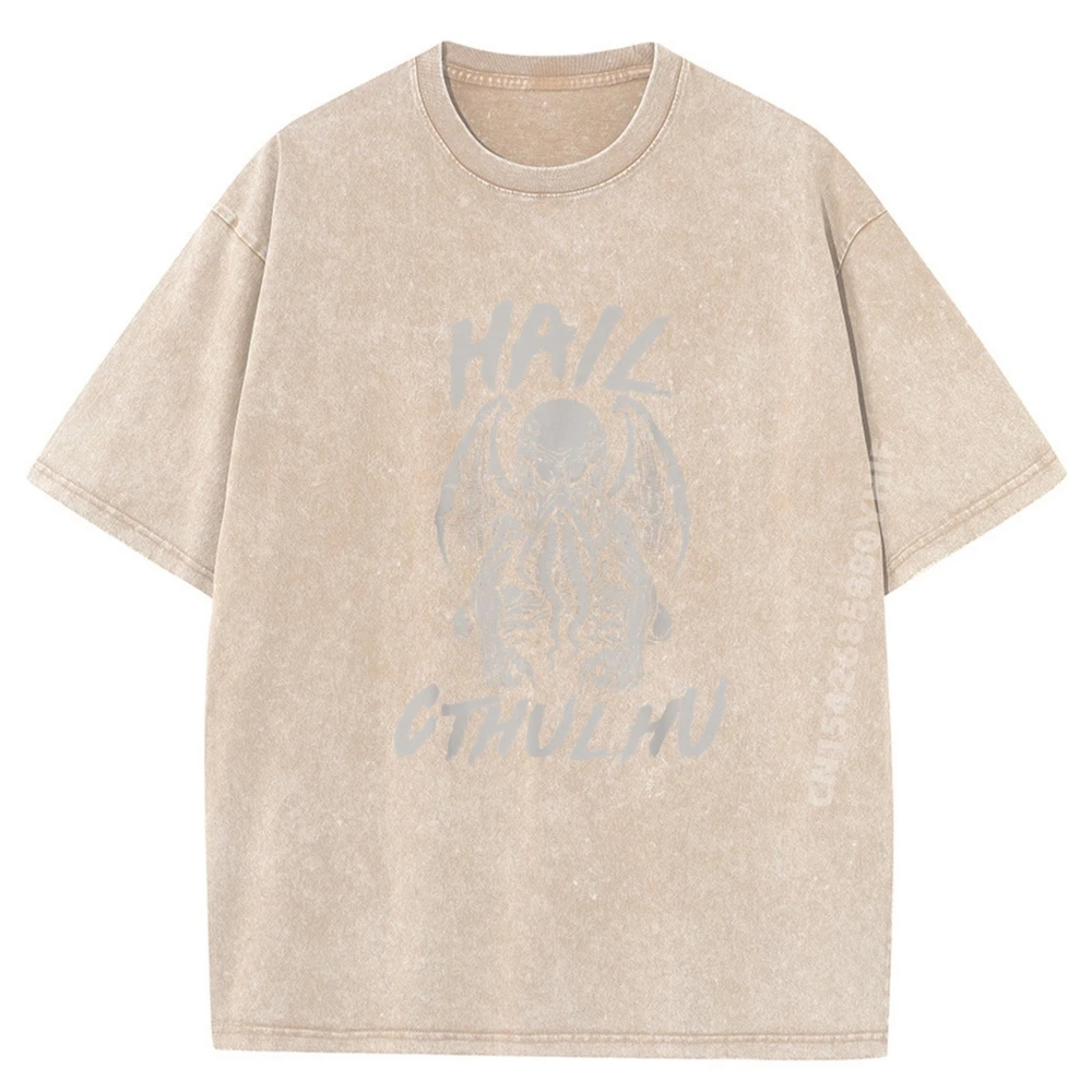 تي شيرت Hail Cthulhu Horror Legend Monster Harajuku كبير الحجم تي شيرت كلاسيكي مغسول قميص رجالي جرافيك