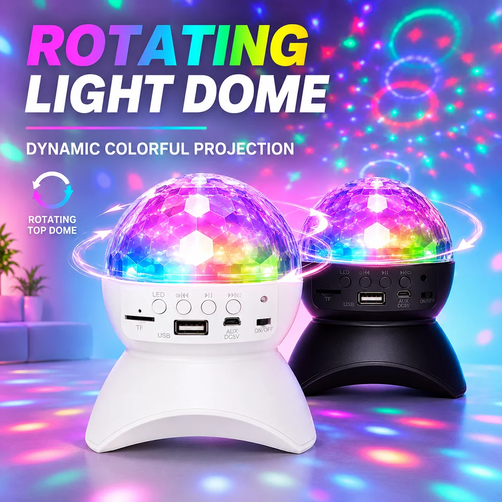 Bluetooth Disco Ball Stage Light Rotating RGB Party Lamp Speaker Support USB TF Card AUX Music Playback Home KTV Club DJ Decor N
