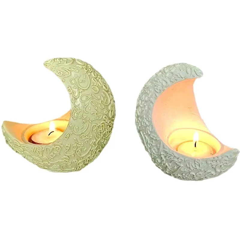 Soporte de vela de Luna, molde de goteo de resina DIY, colocación de molde de silicona para decoración del hogar