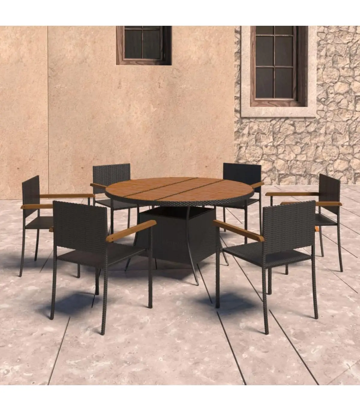 Garden sets Set garden dining room furniture 7 PCs black synthetic rattan