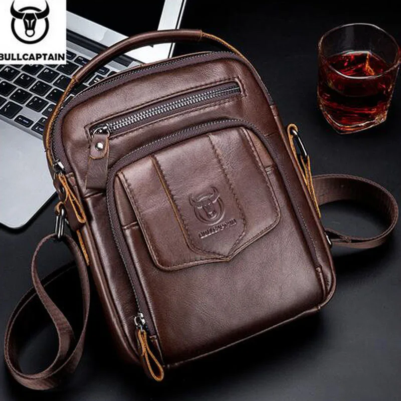 

Genuine Leather Shoulder Bag Small Men Messenger Pack Handbag Sling Crossbody Bag Man Purse for Business