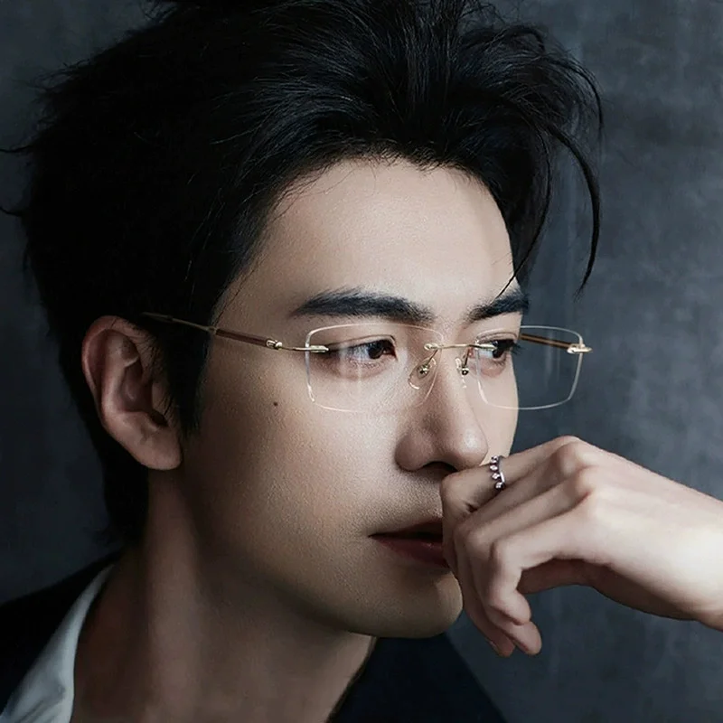 EYELUYAN Myopia Rimless Corrective Glasses High-quality Wood and Pure Titanium Frame Hyperopia Optical Prescription Eyeglasses - view 2