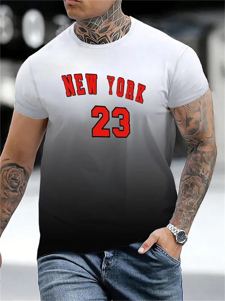 2025 new 3D T-shirt logo printed T-shirt, round neck short sleeved T-shirt, fashionable casual sports top, men's clothing